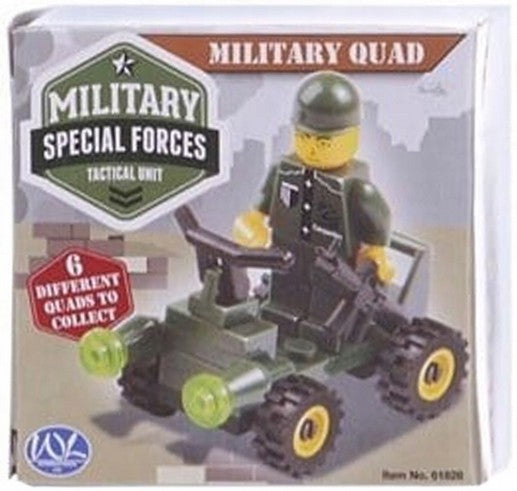 Klemmbausteine-Set 6 Quad-Fahrzeuge, Rennauto, Polizei, Feuerwehr, Baustelle, Militär