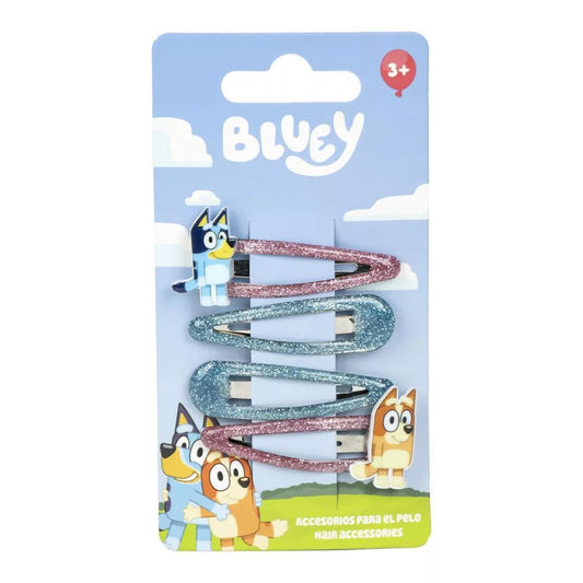 4 Glitzer Haarspangen Bluey