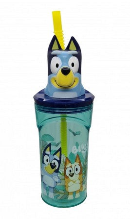 Bluey Trinkbecher mit 3D Figur und Strohhalm, 360ml