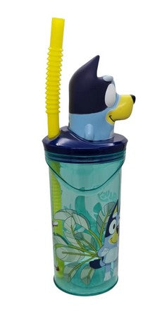 Bluey Trinkbecher mit 3D Figur und Strohhalm, 360ml