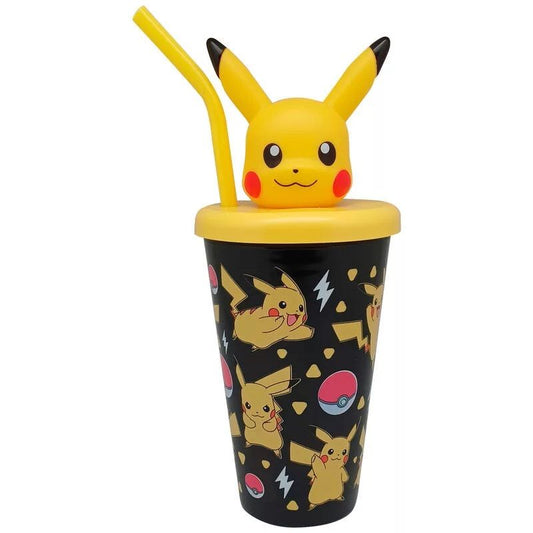Pokemon Trinkbecher mit Strohhalm und 3D Figur 443 ml