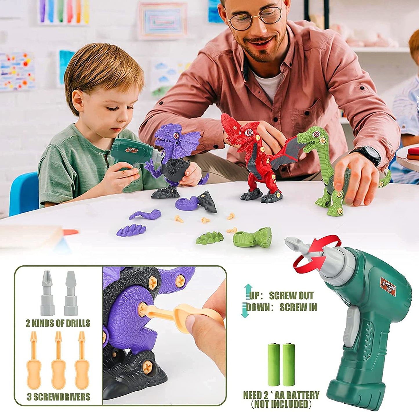 3 Dinos zum bauen, mit Akkuschrauber