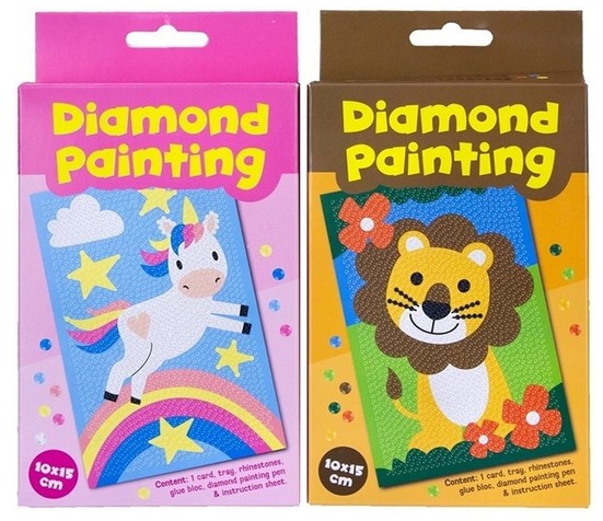 Diamond Painting 10x15cm, Einhorn, Löwe, Dino, Delfin
