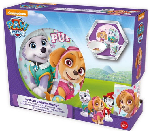 Geschirrset Porzellan, Paw Patrol Skye, 3 teilig in Geschenkverpackung