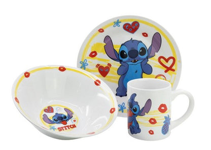 Geschirrset Porzellan, Stitch, 3 teilig in Geschenkverpackung