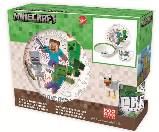 Geschirrset Porzellan, Minecraft, 3 teilig in Geschenkverpackung
