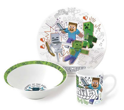 Geschirrset Porzellan, Minecraft, 3 teilig in Geschenkverpackung