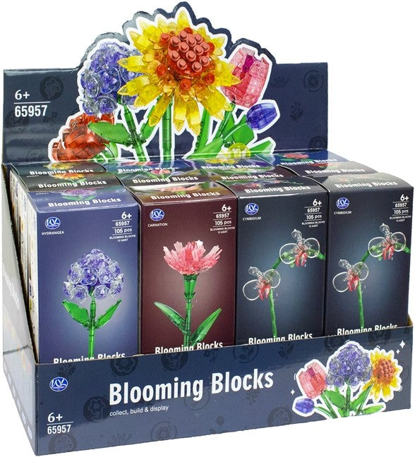 Klemmbausteine Blumen durchsichtig, 105Teile, 12fach sortiert