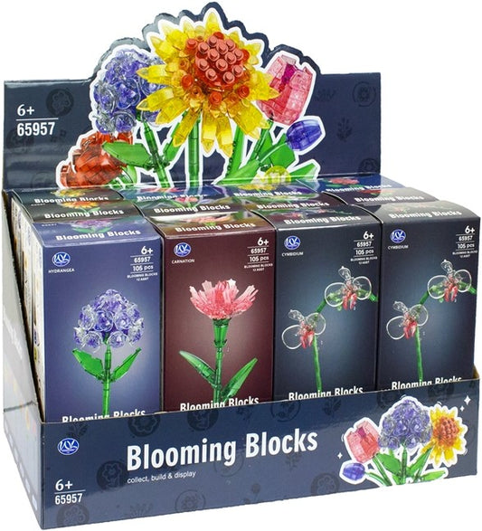 Klemmbausteine Blumen durchsichtig, 105Teile, 12fach sortiert