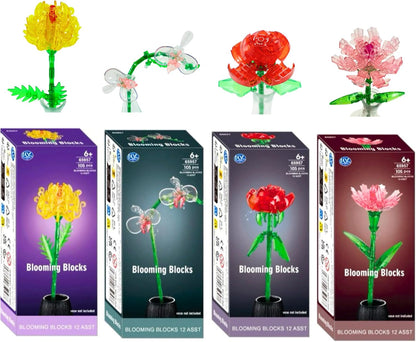 Klemmbausteine Blumen durchsichtig, 105Teile, 12fach sortiert