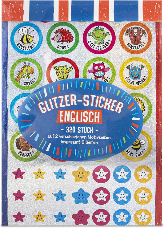 Glitzersticker Englisch, perfekt für Schulaufgaben