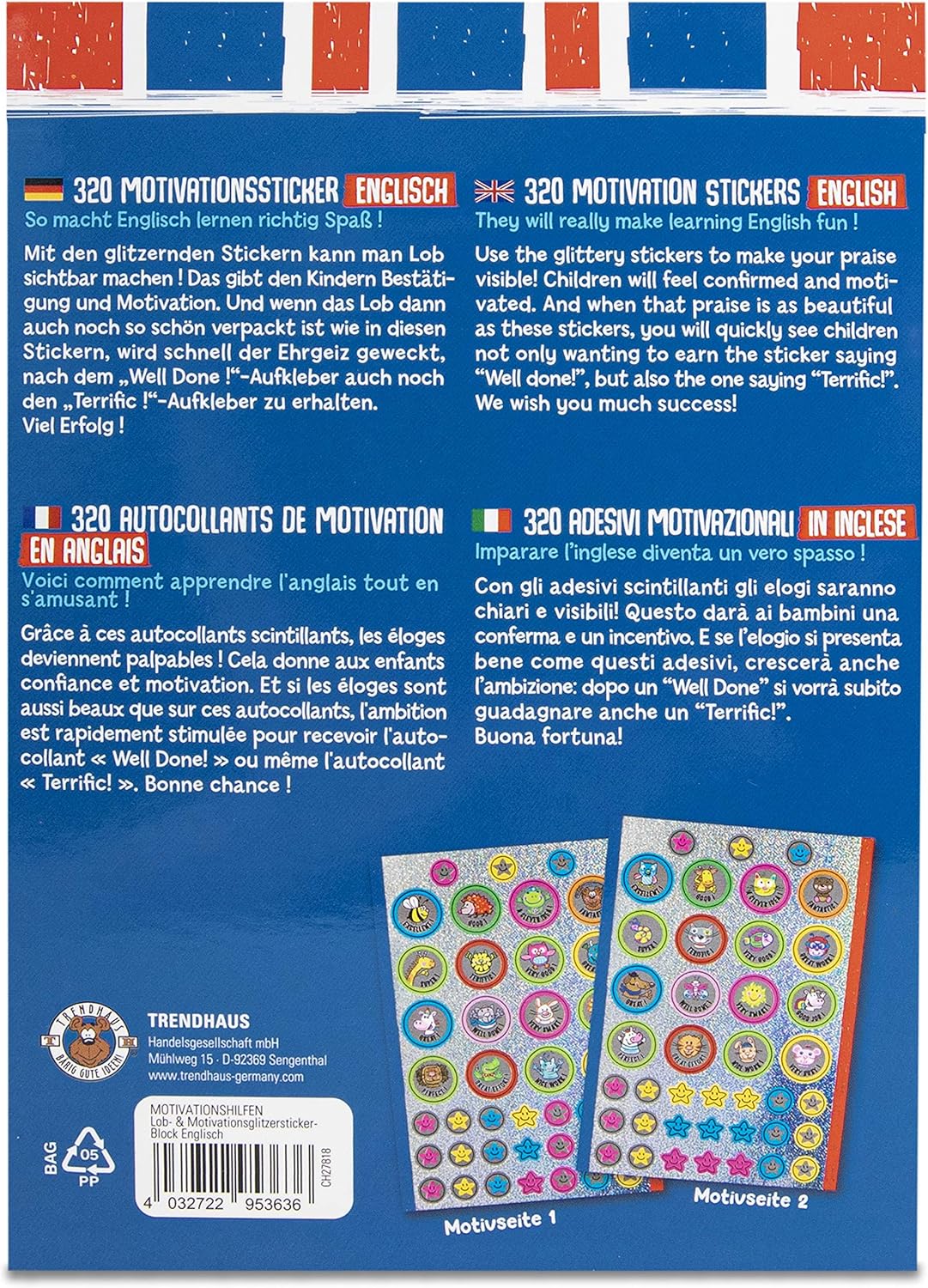 Glitzersticker Englisch, perfekt für Schulaufgaben