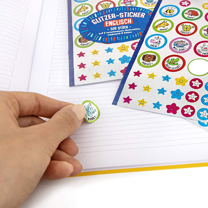 Glitzersticker Englisch, perfekt für Schulaufgaben