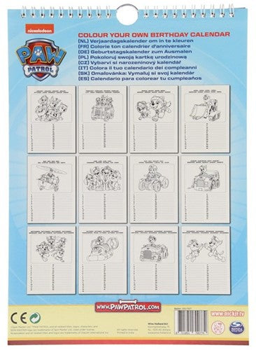 Paw Patrol Geburtstagskalender zum selber ausmalen