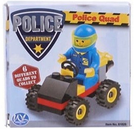 Klemmbausteine-Set 6 Quad-Fahrzeuge, Rennauto, Polizei, Feuerwehr, Baustelle, Militär