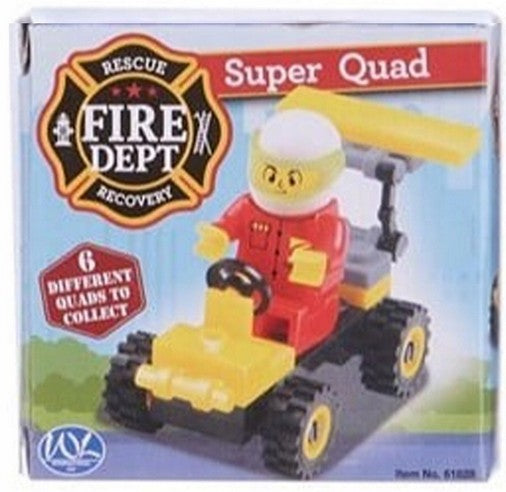 Klemmbausteine-Set 6 Quad-Fahrzeuge, Rennauto, Polizei, Feuerwehr, Baustelle, Militär