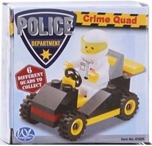 Klemmbausteine-Set 6 Quad-Fahrzeuge, Rennauto, Polizei, Feuerwehr, Baustelle, Militär