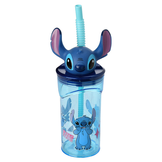 Stitch Trinkbecher mit 3D Figur und Strohhalm, 360ml