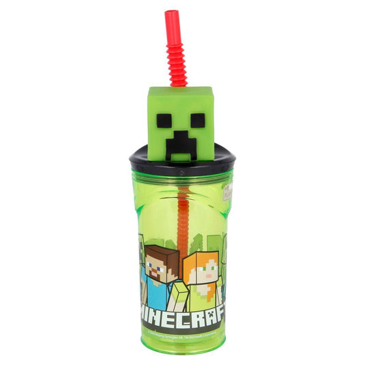 Minecraft Trinkbecher mit Strohhalm und 3D Figur 360ml
