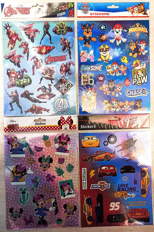 Sticker, 2 Bögen, Paw Patrol, Minnie Maus, Cars oder Avengers